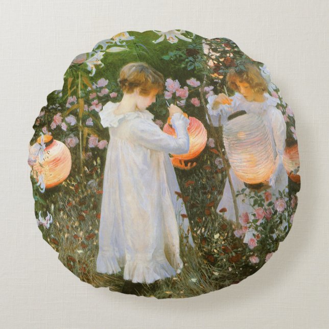 Coussins Ronds Œillet, Lys, Lys, Rose de John Singer Sargent (Devant)