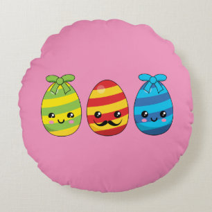 Coussins Ronds Oeufs de Pâques de Kawaii avec des rubans