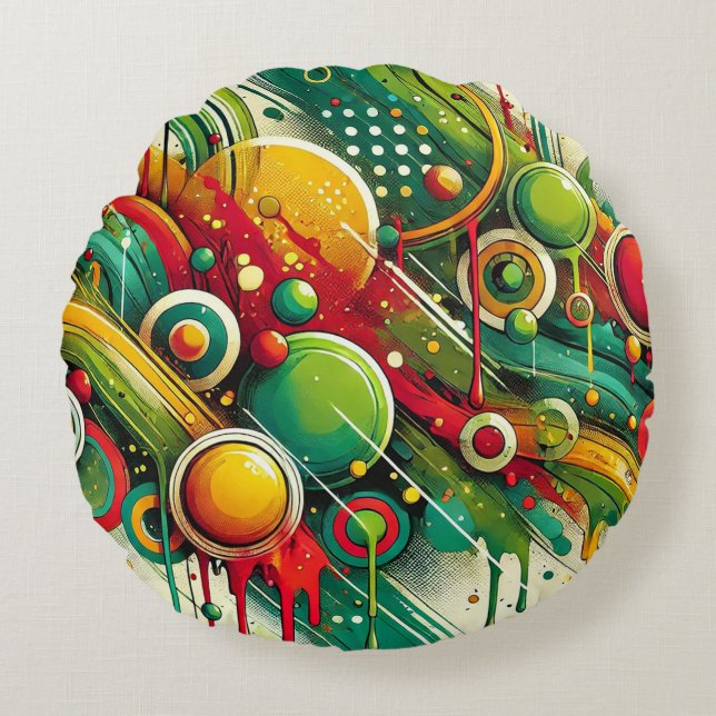 Coussins Ronds Œuvre d'art abstrait dynamique avec des cercles co (Devant)