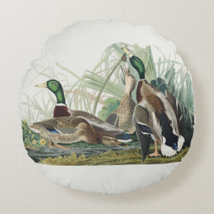 Coussins Ronds Œuvre d'art faunique de canard colvert Audubon vin