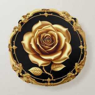 Coussins Ronds Œuvre d'art Rose Dorée avec Élément Décoratif Orné