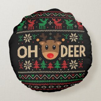 Coussins Ronds Oh Deer Ugly Christmas Sweater Throw Pillow
