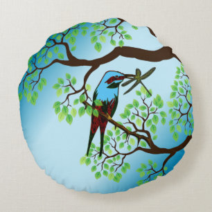 Coussins Ronds Oiseau bleu dans les arbres