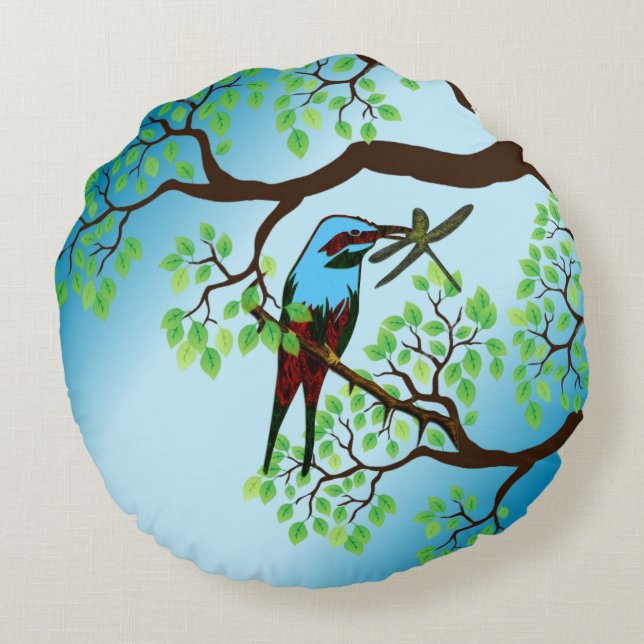 Coussins Ronds Oiseau bleu dans les arbres (Dos)