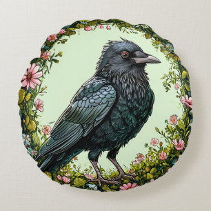 Coussins Ronds Oiseau coloré avec cadre floral
