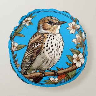 Coussins Ronds Oiseau coloré avec cadre floral