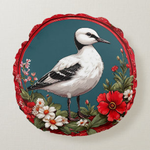Coussins Ronds Oiseau Coloré avec Cadre Floral