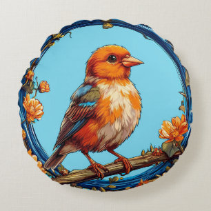 Coussins Ronds Oiseau Coloré avec Cadre Floral