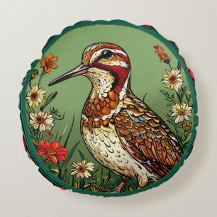 Coussins Ronds Oiseau coloré avec cadre floral