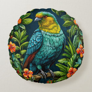 Coussins Ronds Oiseau Coloré avec Cadre Floral