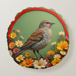 Coussins Ronds Oiseau Coloré Parmi Des Fleurs Épanouies Décor Cad
