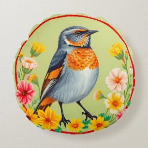 Coussins Ronds Oiseau Coloré Parmi Fleurs Épanouies Jardin De La