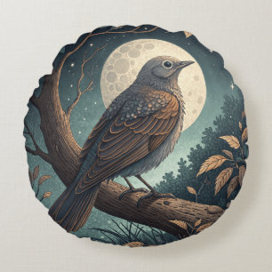 Coussins Ronds Oiseau Dans L'Arbre