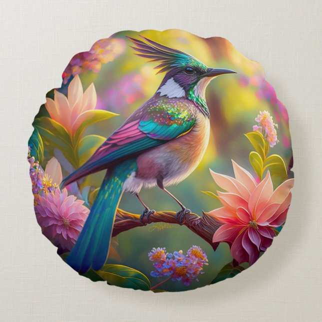 Coussins Ronds Oiseau de Jay Imaginaire vert (Devant)