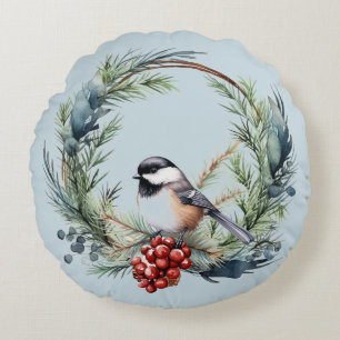 Coussins Ronds Oiseau de poule de Noël dans l'art de la couronne