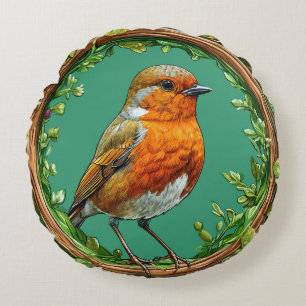 Coussins Ronds Oiseau encadré par des fleurs vibrantes