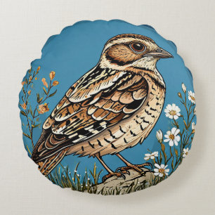 Coussins Ronds Oiseau encadré par des fleurs vibrantes