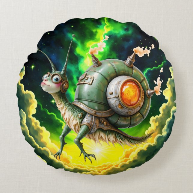 Coussins Ronds Oiseau-limace Steampunk Cosmique – Créature de Rêv (Devant)