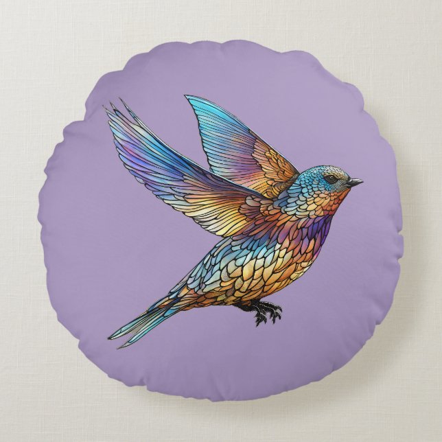 Coussins Ronds Oiseau rapide multicolore "aviateur gracieux" (Devant)