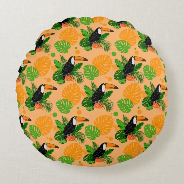 Coussins Ronds Oiseau tropical Toucan Motif sans couture (Devant)