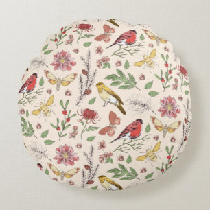 Coussins Ronds Oiseaux Chanteurs Vintage, Papillons & Botanique F