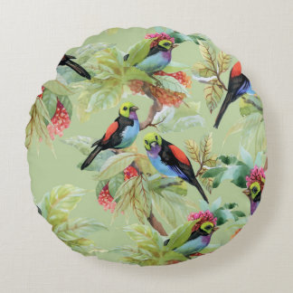Coussins Ronds Oiseaux de fleurs d'été : Motif tropical