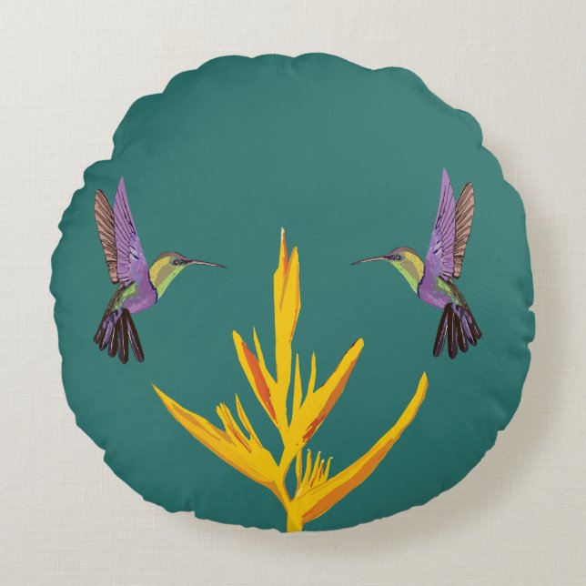 Coussins Ronds Oiseaux de mer Fleur jaune (Devant)