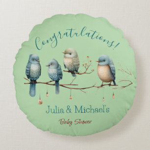 Coussins Ronds Oiseaux de Whimsical sur Branches Baby shower Past