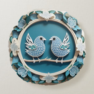 Coussins Ronds Oiseaux geai bleu en papier découpé