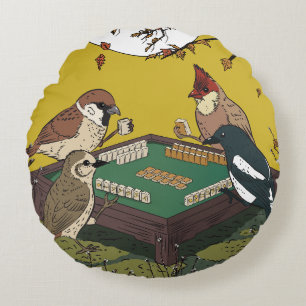 Coussins Ronds Oiseaux jouant au Mahjong 