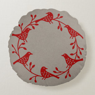Coussins Ronds Oiseaux scandinaves avec Couronne d'Églantier