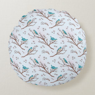 Coussins Ronds Oiseaux vintage sur branches de fleurs de cerisier