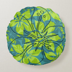 Coussins Ronds Olowalu Hibiscus Camo Réversible Hawaïen