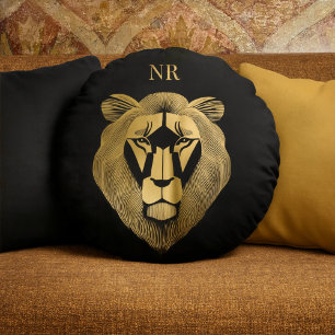 Coussins Ronds Or et noir Lion Moderne Chic Classy Monogramme