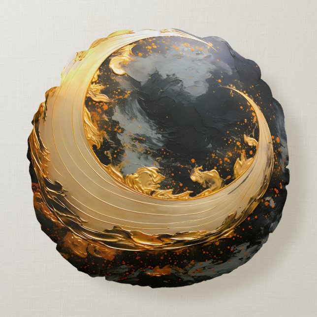 Coussins Ronds Or noir Abstrait Tourbillon Moderne Lune (Devant)