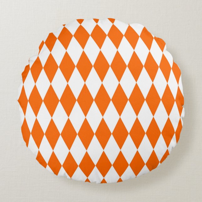 Coussins Ronds Orange blanc Arlequin Diamants Checkers Design (Devant)