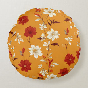 Coussins Ronds Orange Boho automne Vintage motif floral