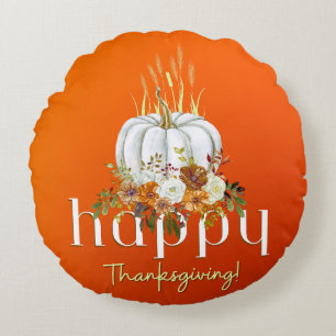 Coussins Ronds Orange Bon thanksgiving Automne Citrouille Floral
