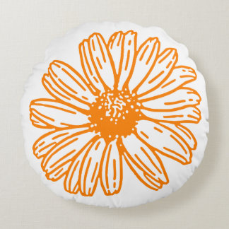 Coussins Ronds Orange Daisy Flower Print, Vintage motif floral