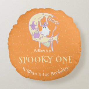 Coussins Ronds Orange Ghost Éffrayant One Boy Halloween Anniversa