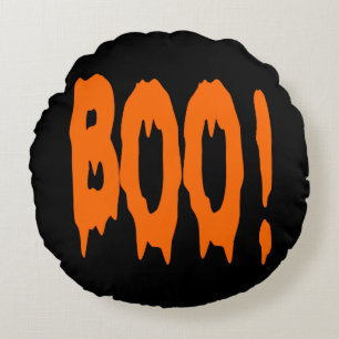 Coussins Ronds Orange Halloween "BOO!" sur fond noir