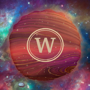 Coussins Ronds Orange rouge et violet des perruques avec initial