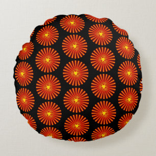 Coussins Ronds Orange Sunburst Fractal Art Beach House Motif