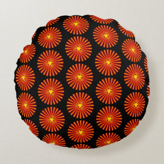 Coussins Ronds Orange Sunburst Fractal Art Beach House Motif