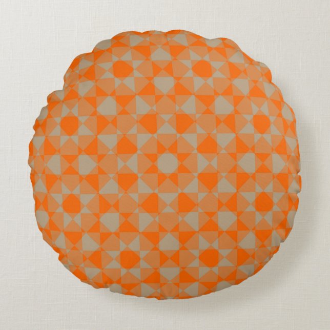 Coussins Ronds Orange Taupe Checker Diamond Plaid Pattern (Devant)