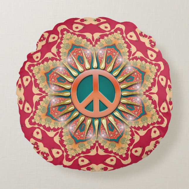 Coussins Ronds Orange Turquoise Energy Peace Mandala Round Cushio (Devant)