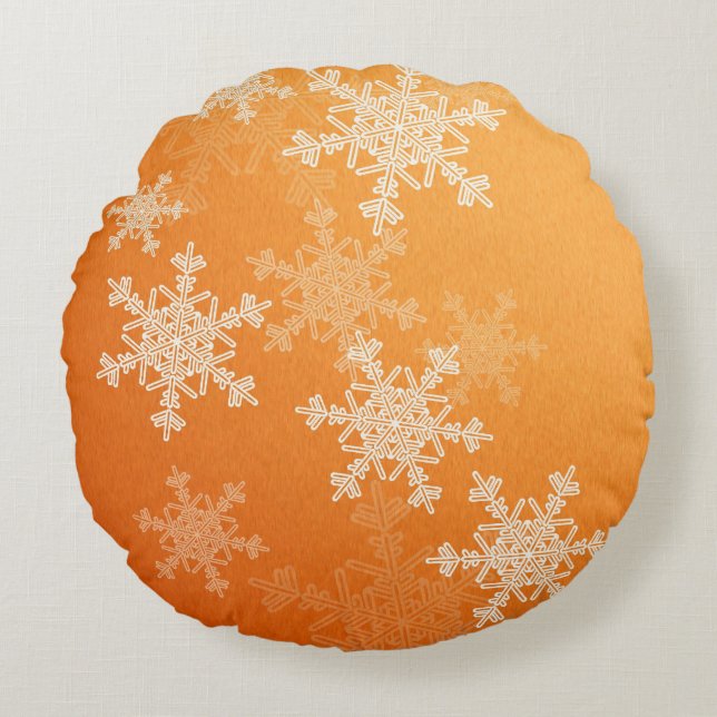 Coussins Ronds Orange White Snowflakes minimaliste Noël (Devant)