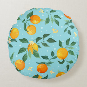 Coussins Ronds Oranges, fleurs : textile sans couture motif.