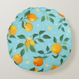 Coussins Ronds Oranges, fleurs : textile sans couture motif.