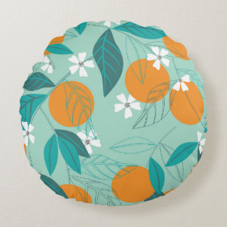 Coussins Ronds Oranges florissantes en feuille. illustration
